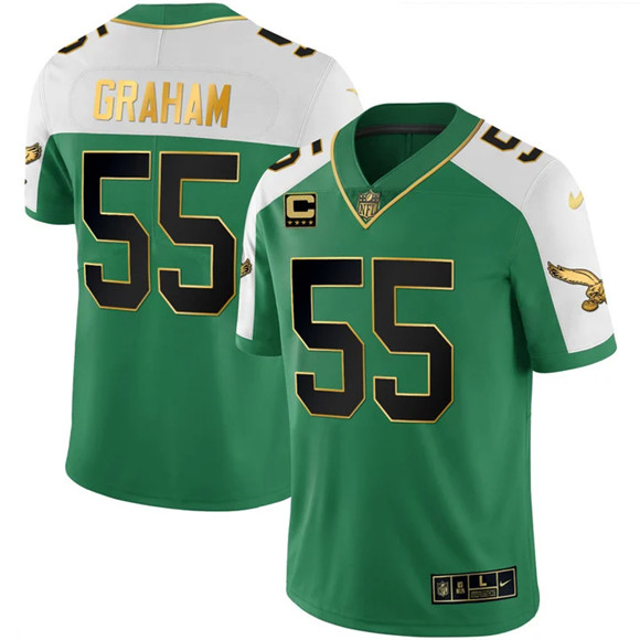 Men's Kelly Green Philadelphia Eagles #55 Brandon Graham Alternate Gold With 4-Star C Patch Stitched Football Jersey